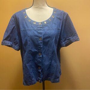 Women’s Blair denim metal grommet button shirt sleeve top shirt sz XL